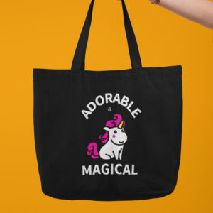 Adorable and Magical Tote Bag in Black with Dark Yellow Background