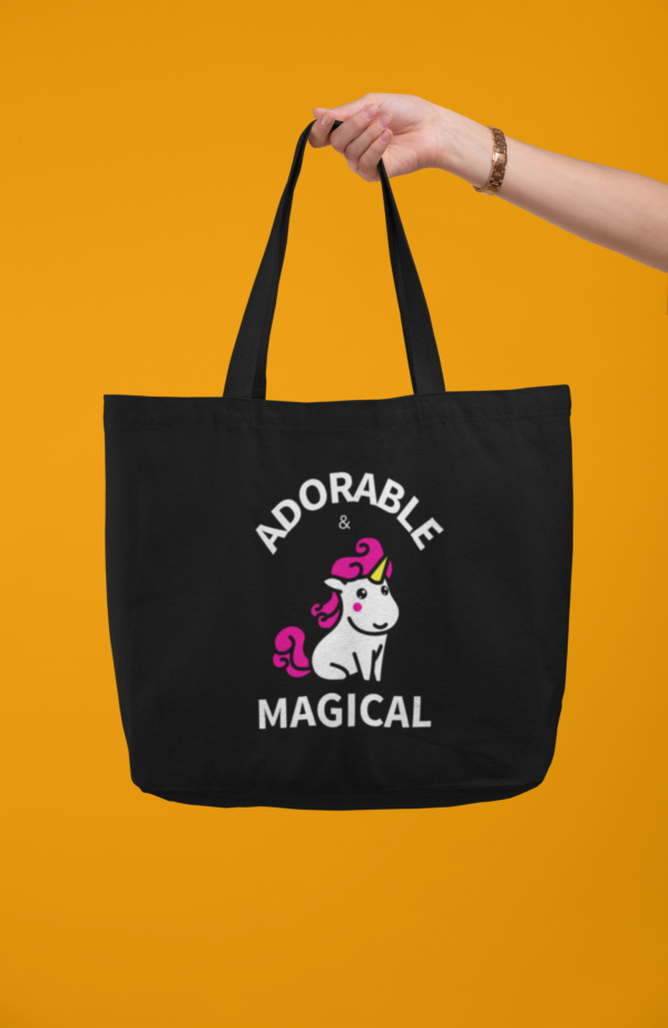 Adorable and Magical Tote Bag in Black with Dark Yellow Background